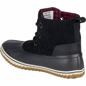 Sperry Schooner 3-Eye Duck Boots Black Wool Waxed Canvas Gum Sole, Slightly Used